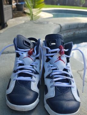 Jordan Kids Navy, White & Red High-Top Sneakers